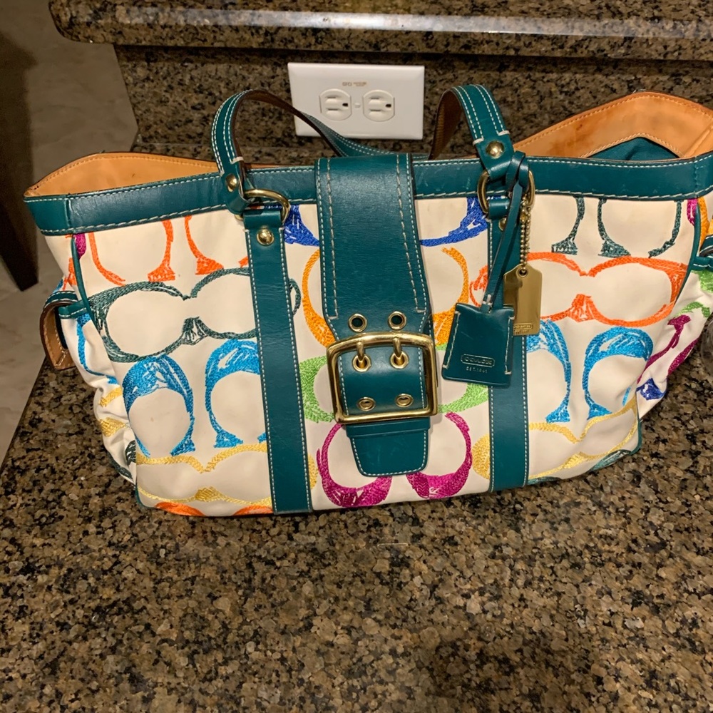 Coach Teal Multi Signature Tote